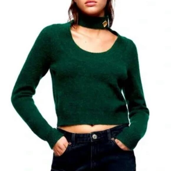 Zara Cut Out Turtleneck Sweater Green Size Small - Picture 1 of 5